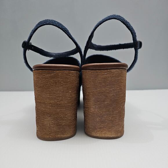 Jeffrey Campbell On Deck Sandal Womens 10 Navy Blue Wood Wedge Platform Heel - Picture 8 of 13